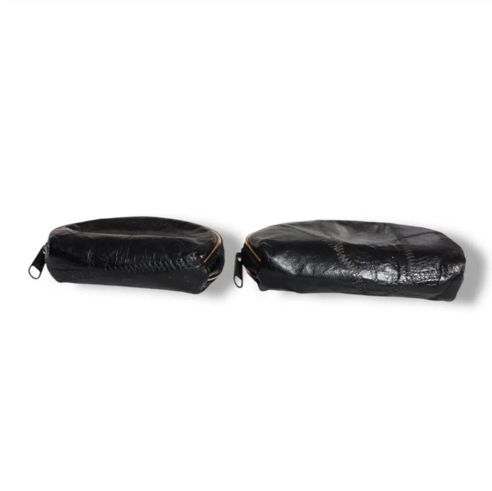 ALLAN EDWARDS by Studio Imports Black Patchwork Leather Zip Pouches Set of Two